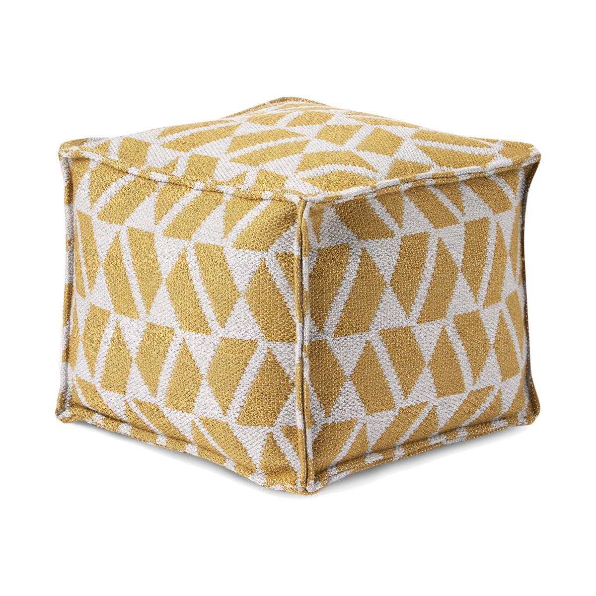 Oblique Indoor/Outdoor Square Pouffe, Yellow & Grey – image 1