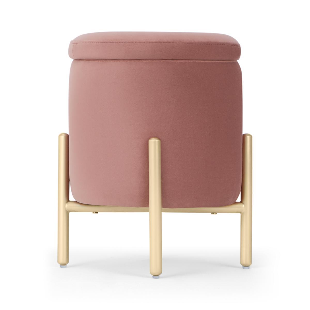Asare Round Storage Stool, Blush Pink Velvet – image 2