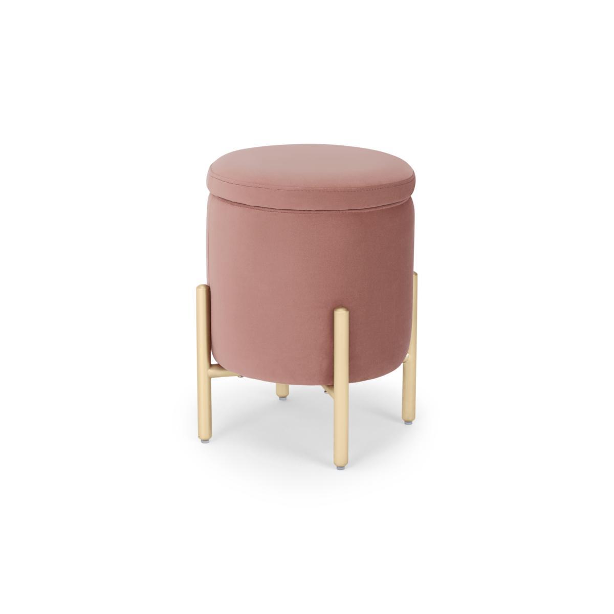 Asare Round Storage Stool, Blush Pink Velvet – image 3