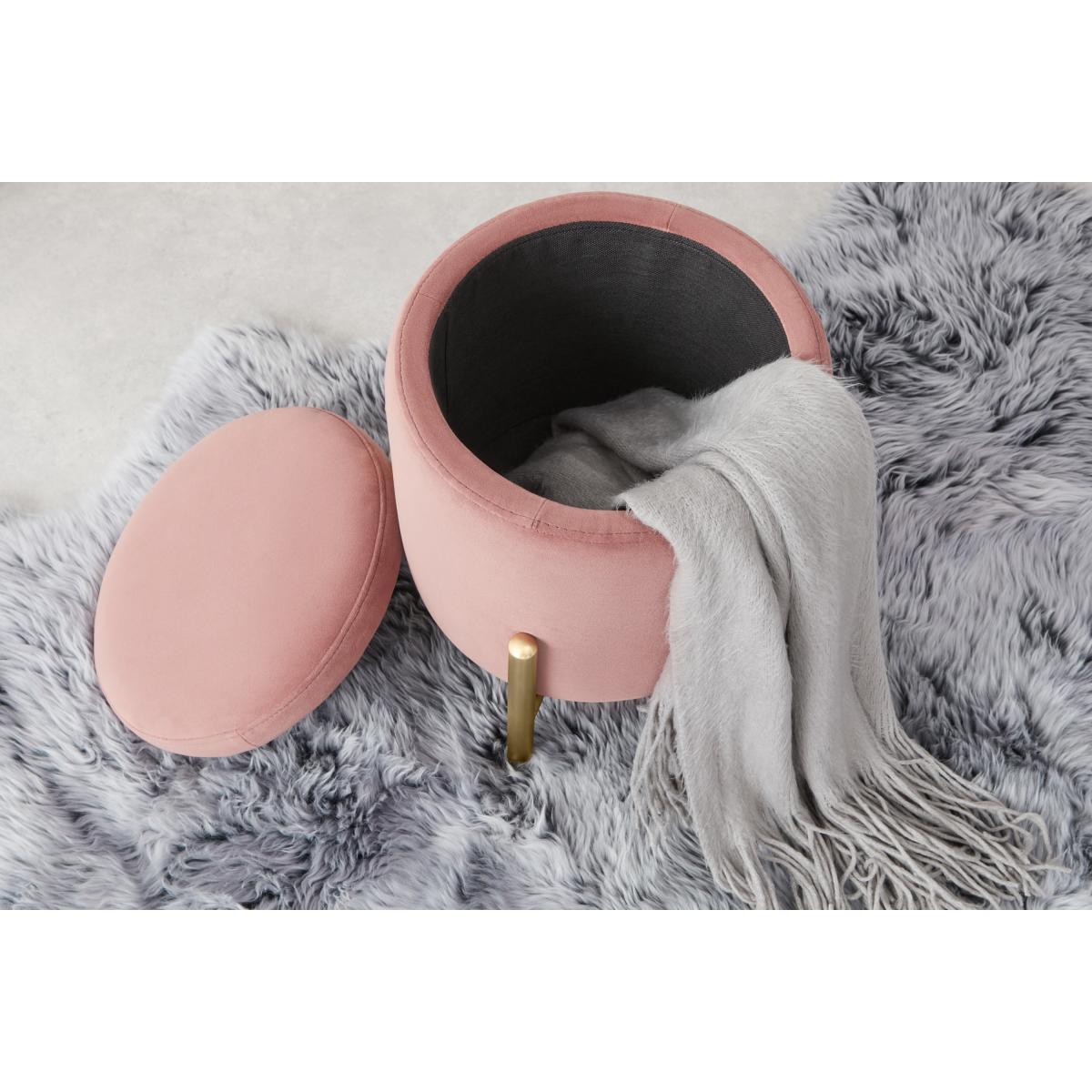 Asare Round Storage Stool, Blush Pink Velvet – image 6