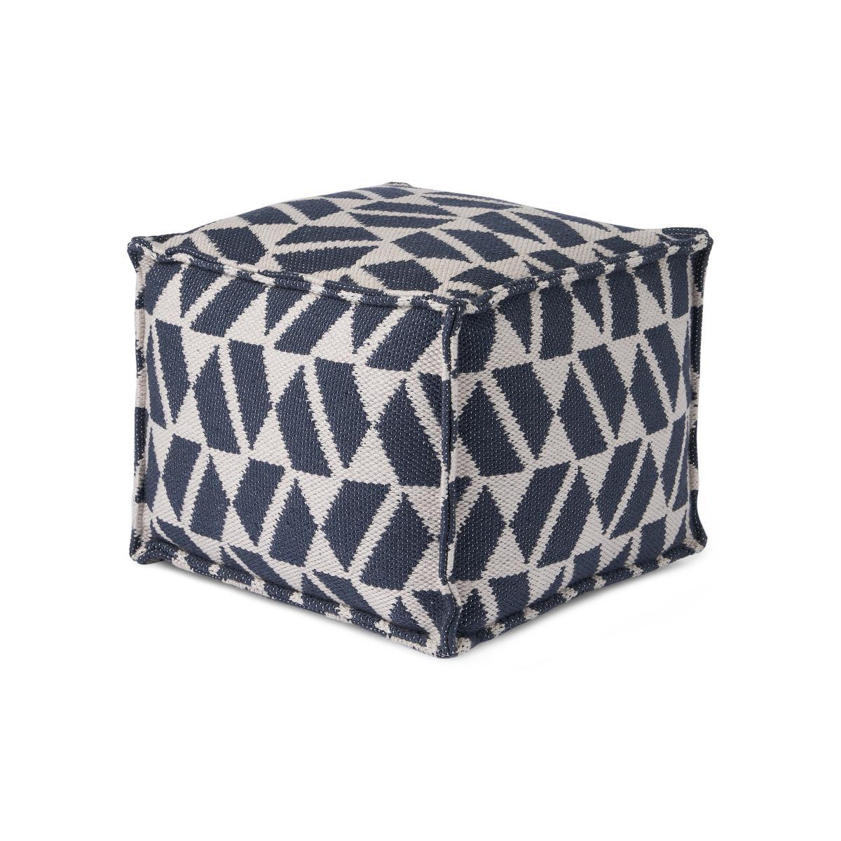 Oblique Indoor/ Outdoor Square Pouffe, Teal Blue & Grey – image 2