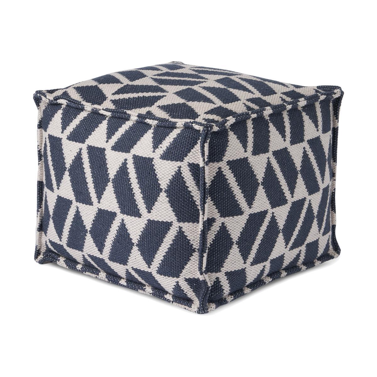 Oblique Indoor/ Outdoor Square Pouffe, Teal Blue & Grey – image 1