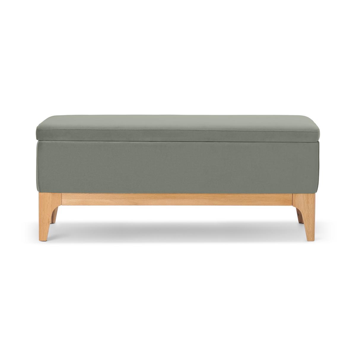 Roscoe Ottoman Storage Bench, Sage Green Velvet with Oak Legs – image 2
