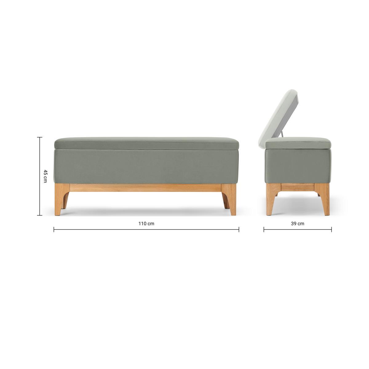 Roscoe Ottoman Storage Bench, Sage Green Velvet with Oak Legs – image 11