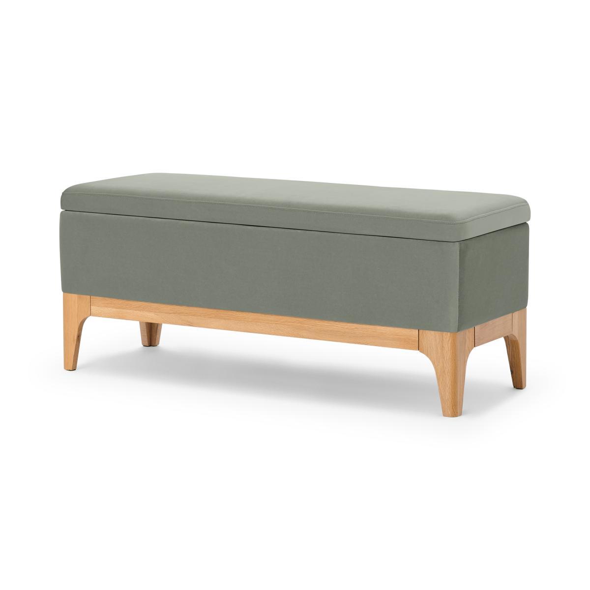 Roscoe Ottoman Storage Bench, Sage Green Velvet with Oak Legs – image 3