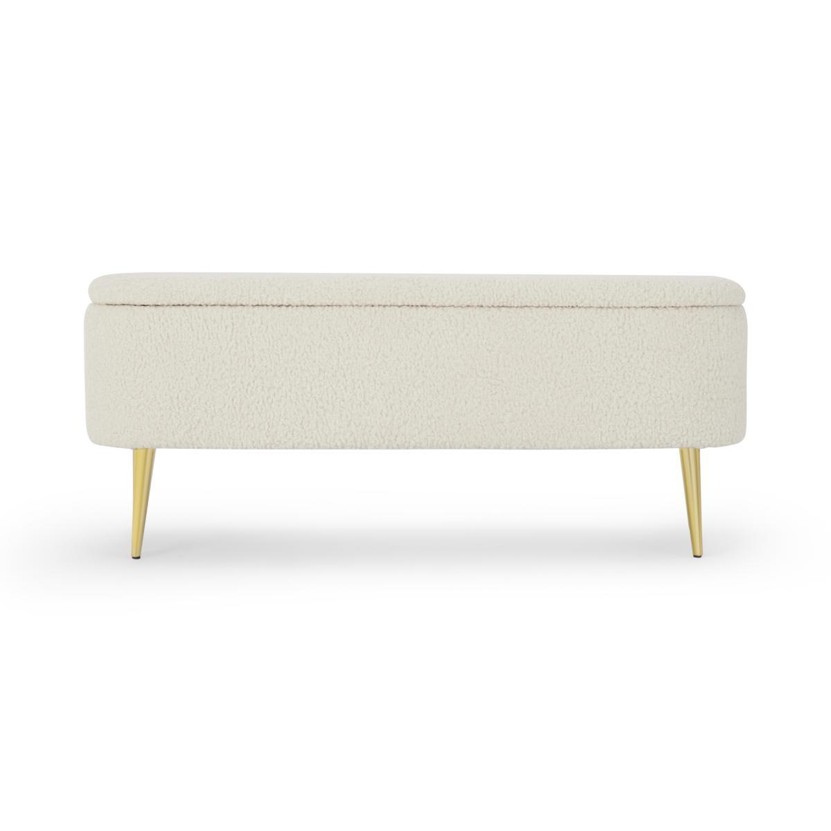 Abel Ottoman Storage Bench, Natural Faux Sheepskin & Brass – image 2