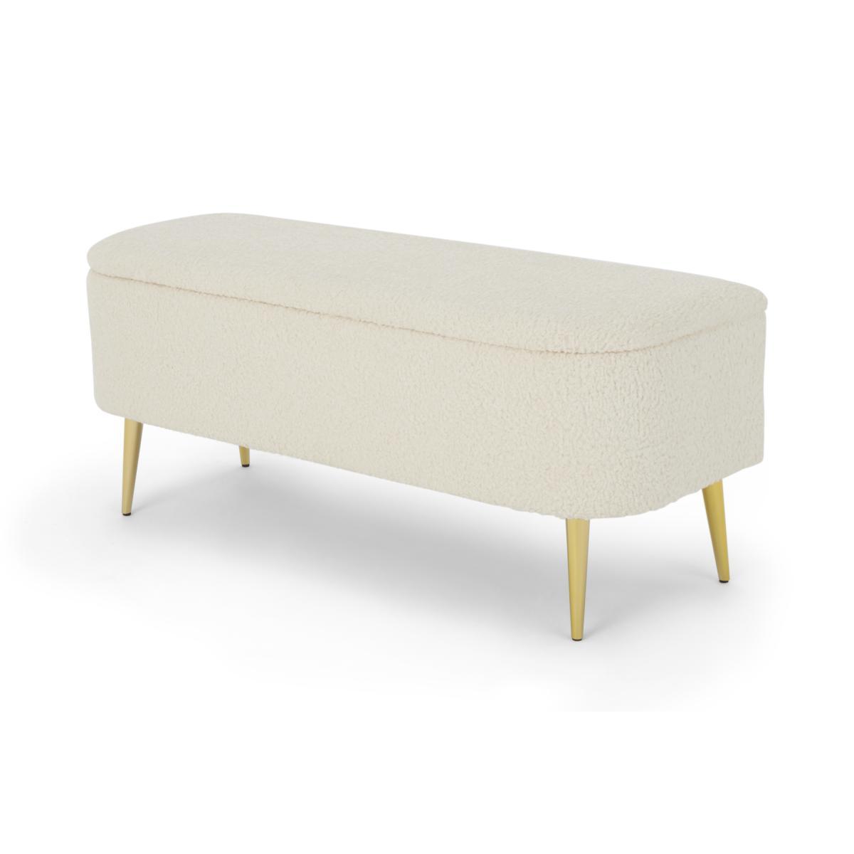 Abel Ottoman Storage Bench, Natural Faux Sheepskin & Brass – image 3