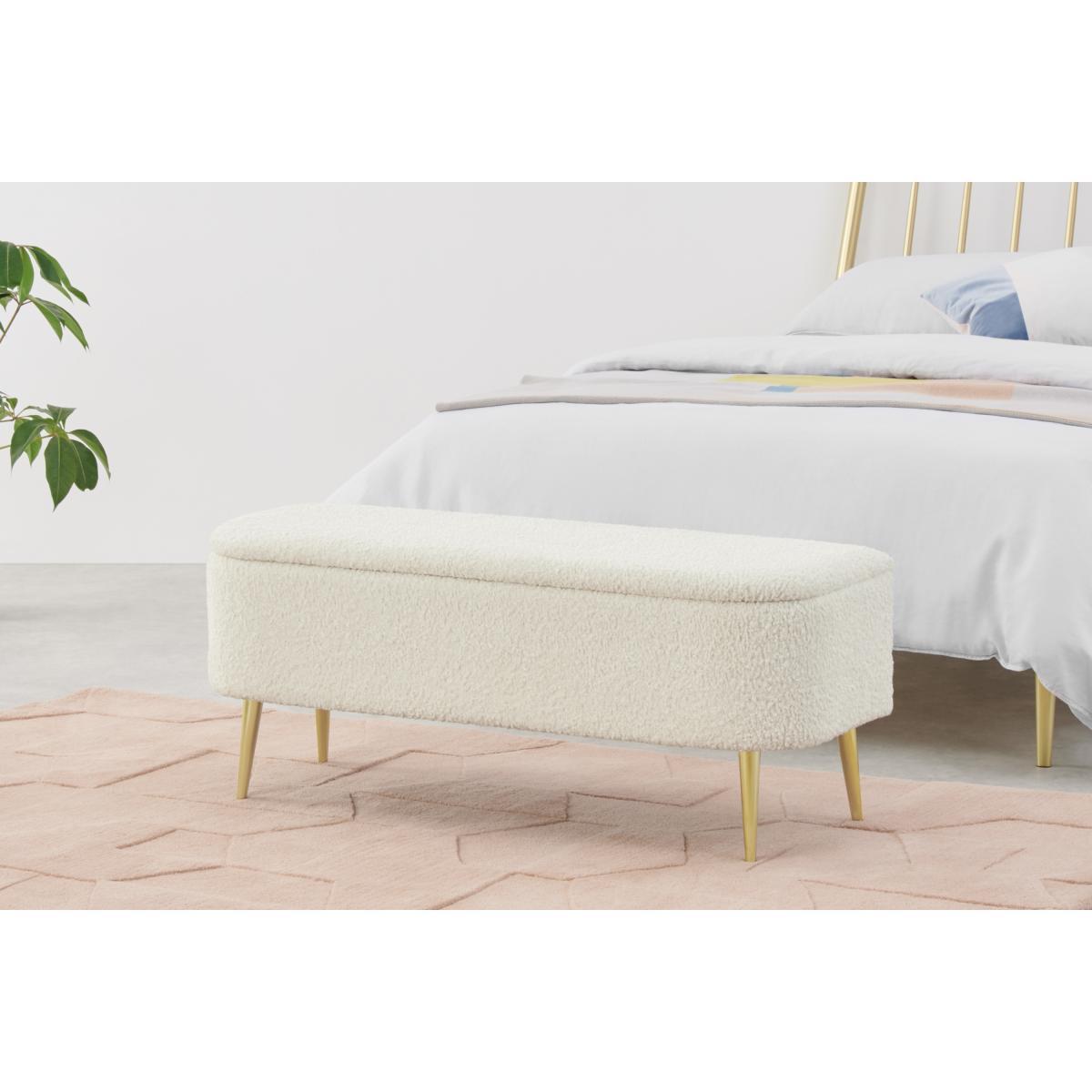 Abel Ottoman Storage Bench, Natural Faux Sheepskin & Brass – image 4