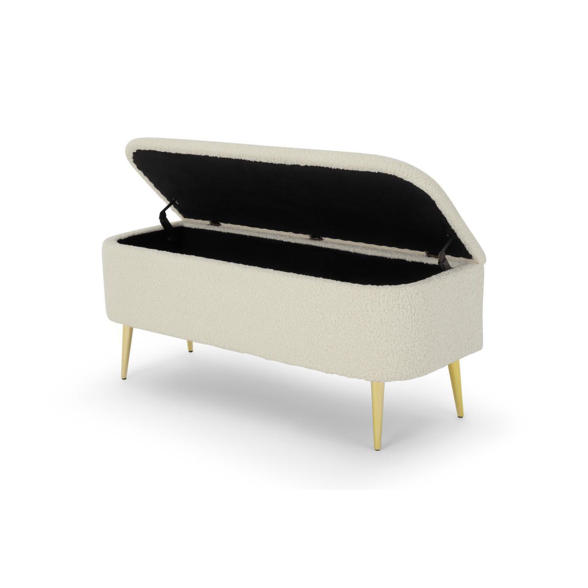 Abel Ottoman Storage Bench, Natural Faux Sheepskin & Brass – image 6