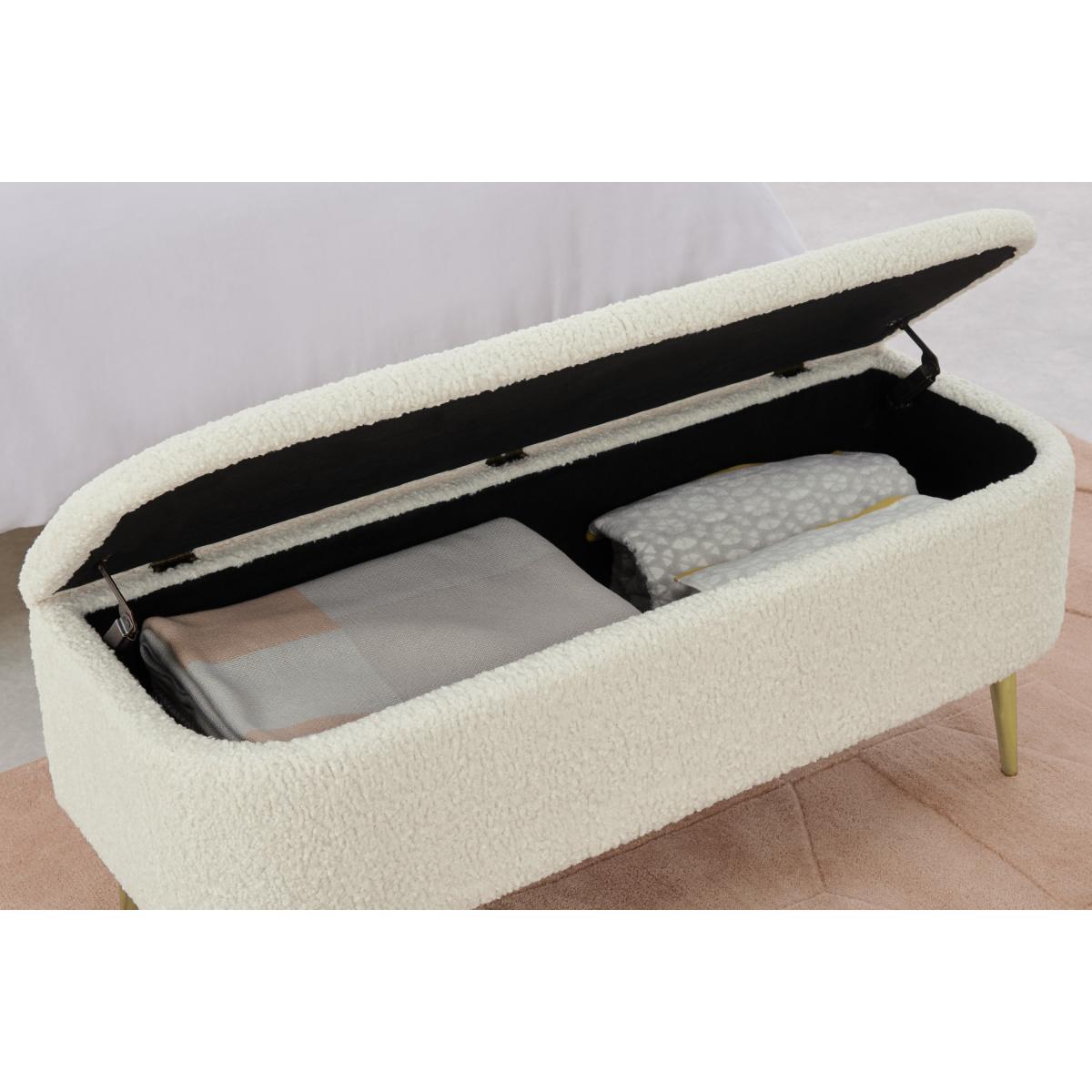 Abel Ottoman Storage Bench, Natural Faux Sheepskin & Brass – image 7