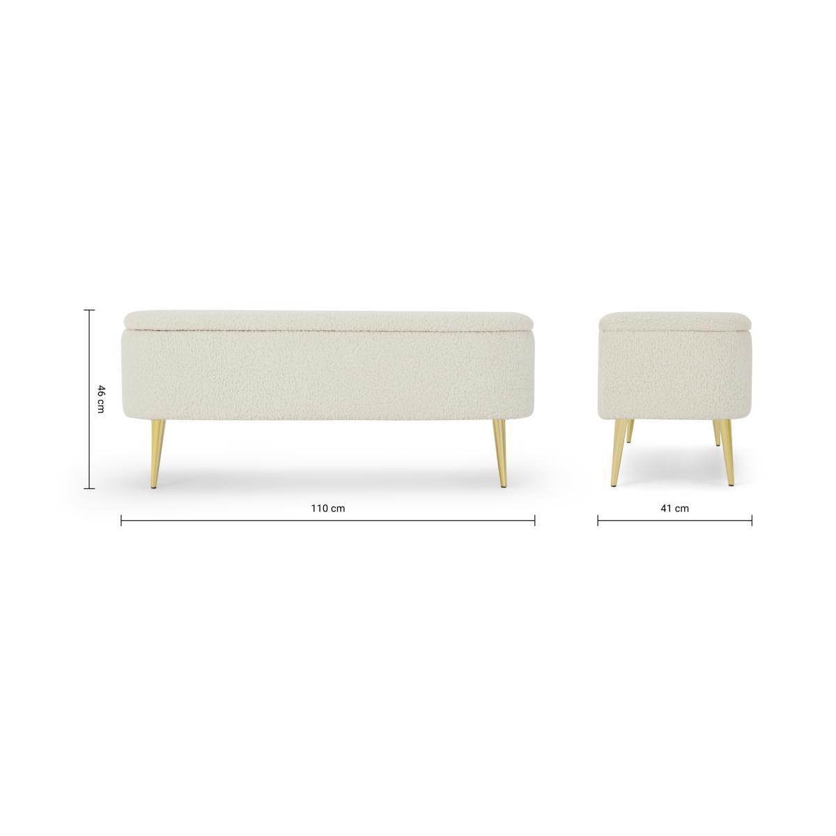 Abel Ottoman Storage Bench, Natural Faux Sheepskin & Brass – image 9