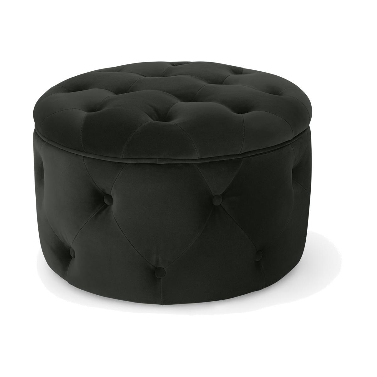 Hampton Round Storage Pouffe, Small, Mourne Grey Velvet – image 1
