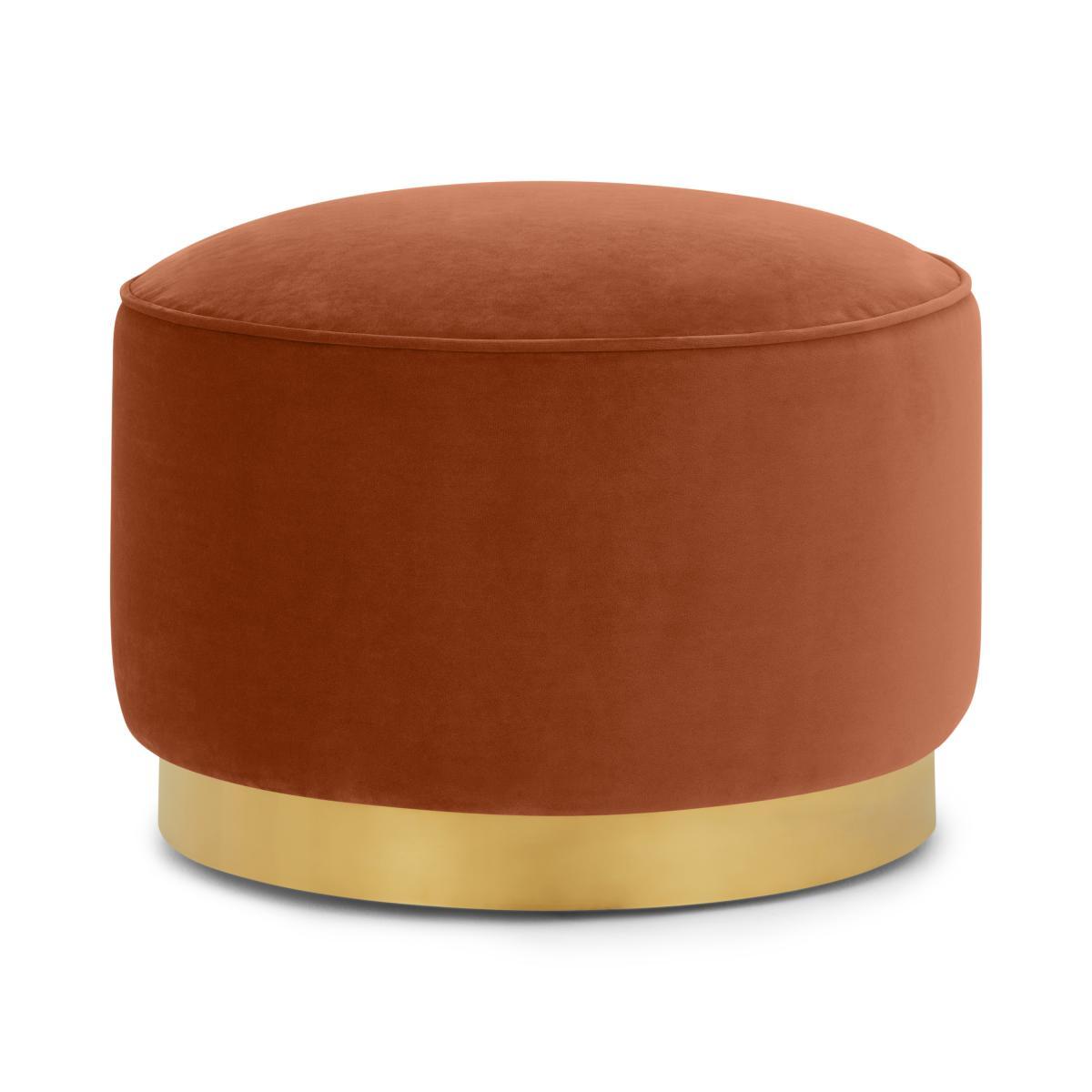 Hetherington Large Brass Base Pouffe, Nutmeg Orange Velvet – image 2