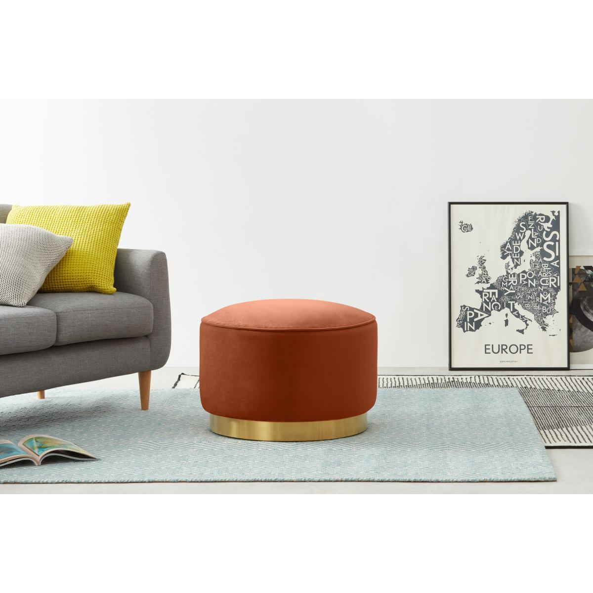 Hetherington Large Brass Base Pouffe, Nutmeg Orange Velvet – image 4