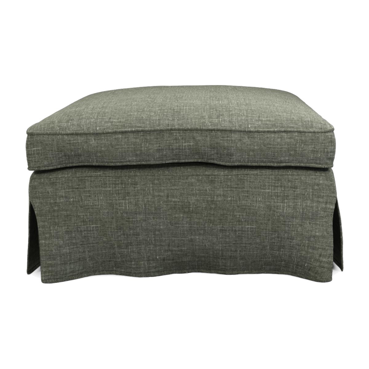 Linen Loose Cover for Fanshawe Square Footstool - Dune Green – image 1
