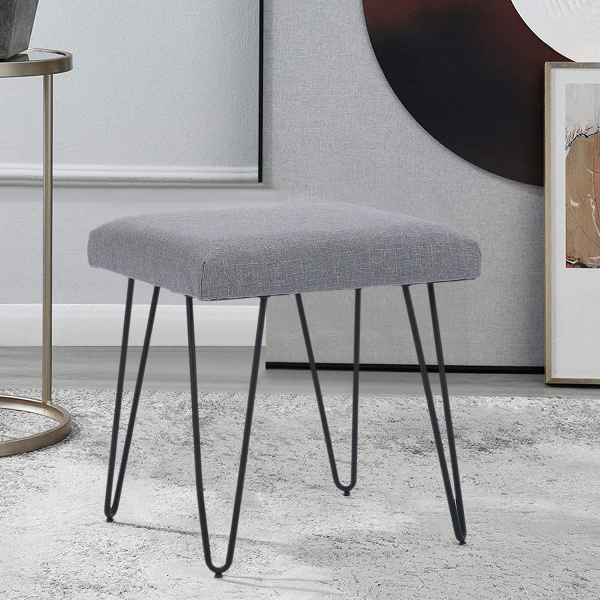 Upholstered Linen Ottoman - Light Grey – image 12