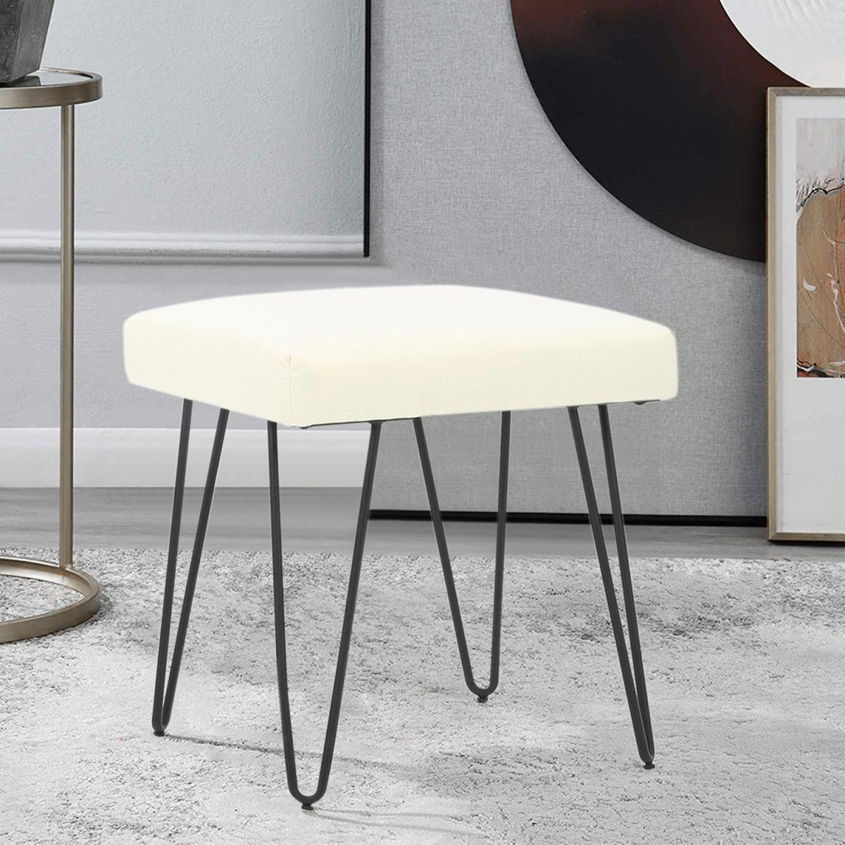 Upholstered Linen Ottoman - Light Grey – image 16