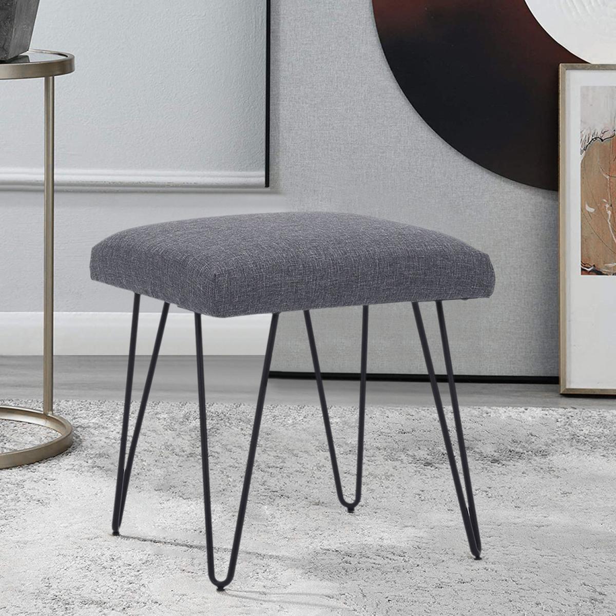 Upholstered Linen Ottoman - Light Grey – image 8