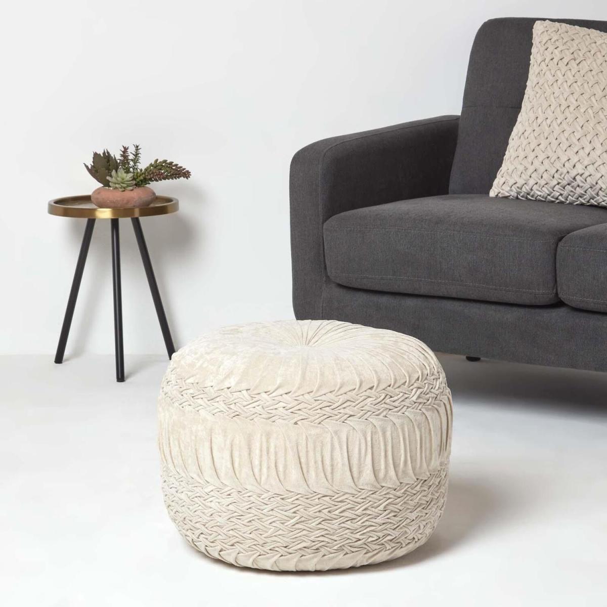 Sofia Pleated Velvet Pouffe - Cream – image 2