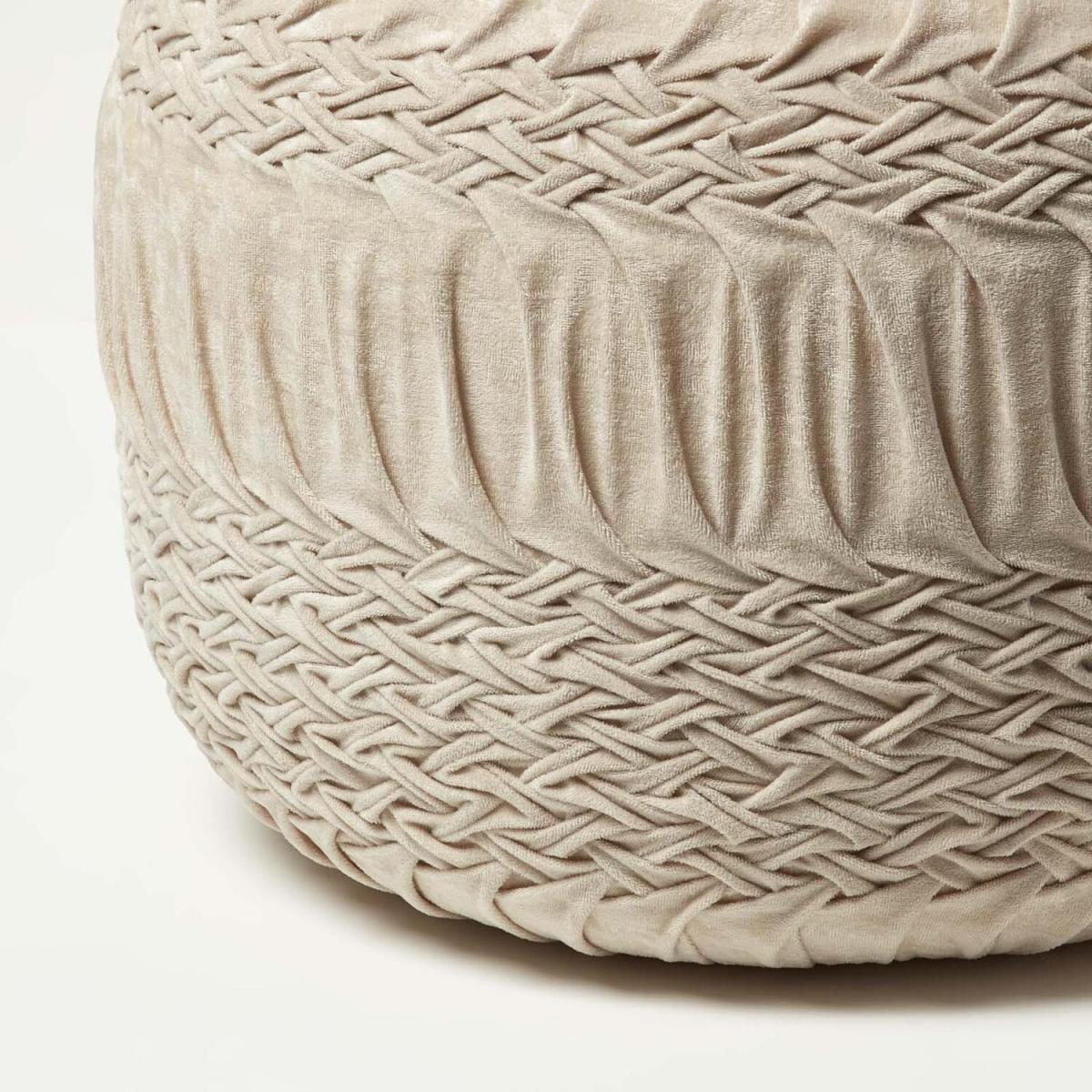 Sofia Pleated Velvet Pouffe - Cream – image 3