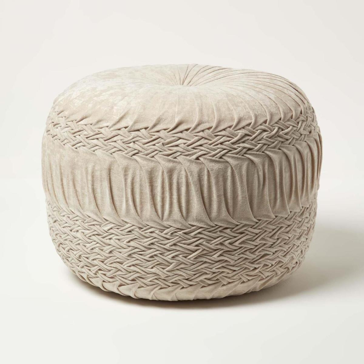 Sofia Pleated Velvet Pouffe - Cream – image 1