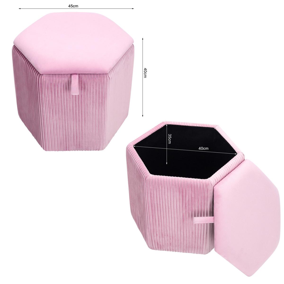Hexagonal Storage Box Ottoman Bedroom Velvet Dressing Chair Seat Footstool - Grey – image 12