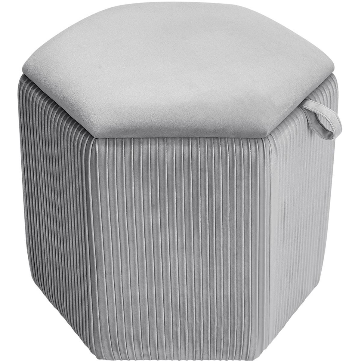 Hexagonal Storage Box Ottoman Bedroom Velvet Dressing Chair Seat Footstool - Grey – image 6