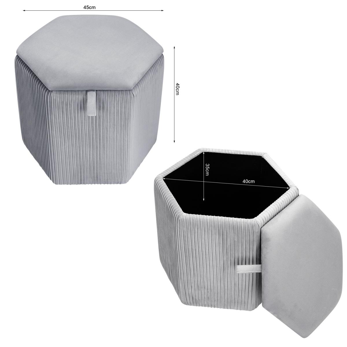 Hexagonal Storage Box Ottoman Bedroom Velvet Dressing Chair Seat Footstool - Grey – image 7
