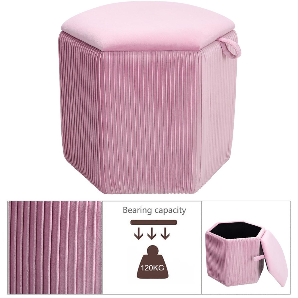 Hexagonal Storage Box Ottoman Bedroom Velvet Dressing Chair Seat Footstool - Grey – image 8
