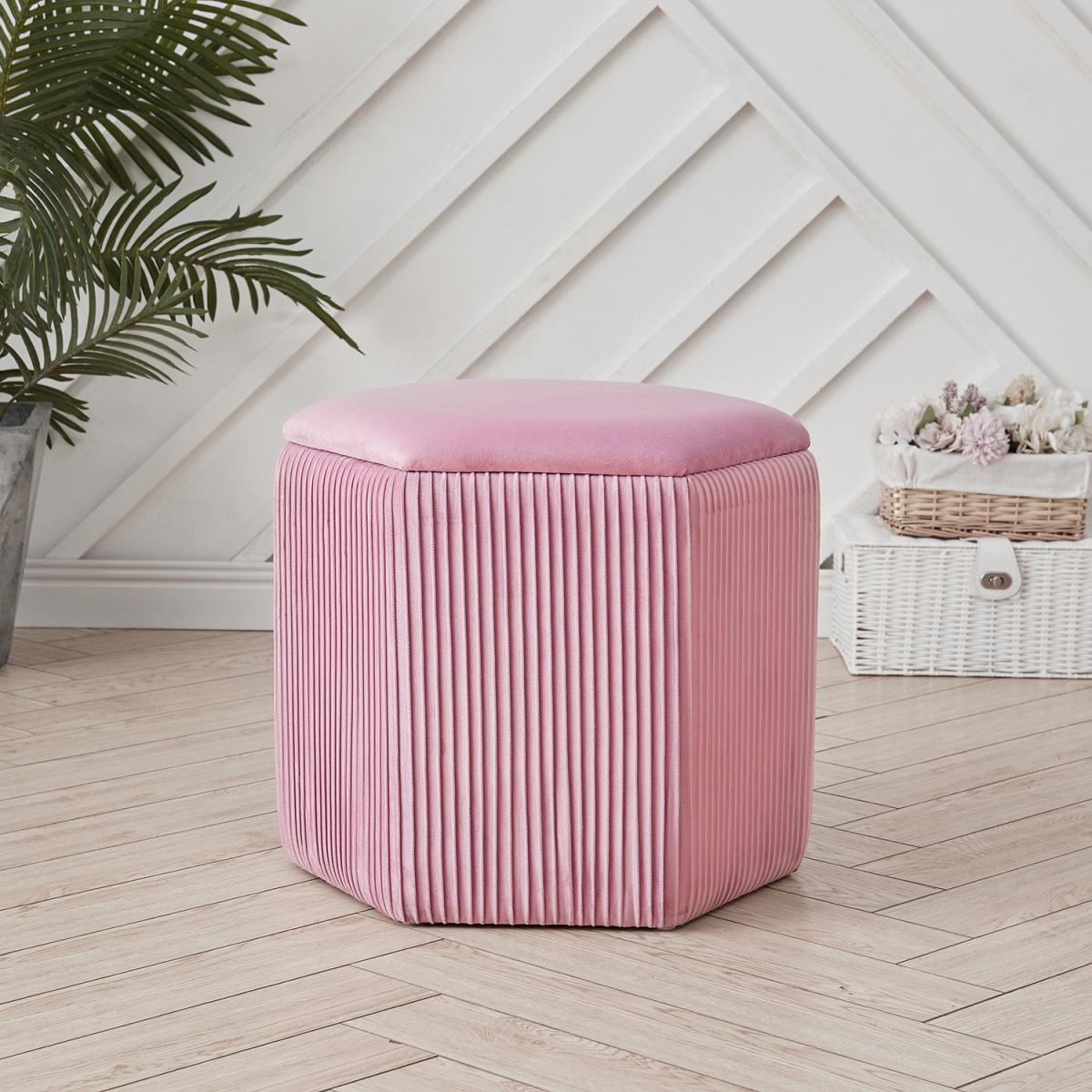 Hexagonal Storage Box Ottoman Bedroom Velvet Dressing Chair Seat Footstool - Grey – image 10