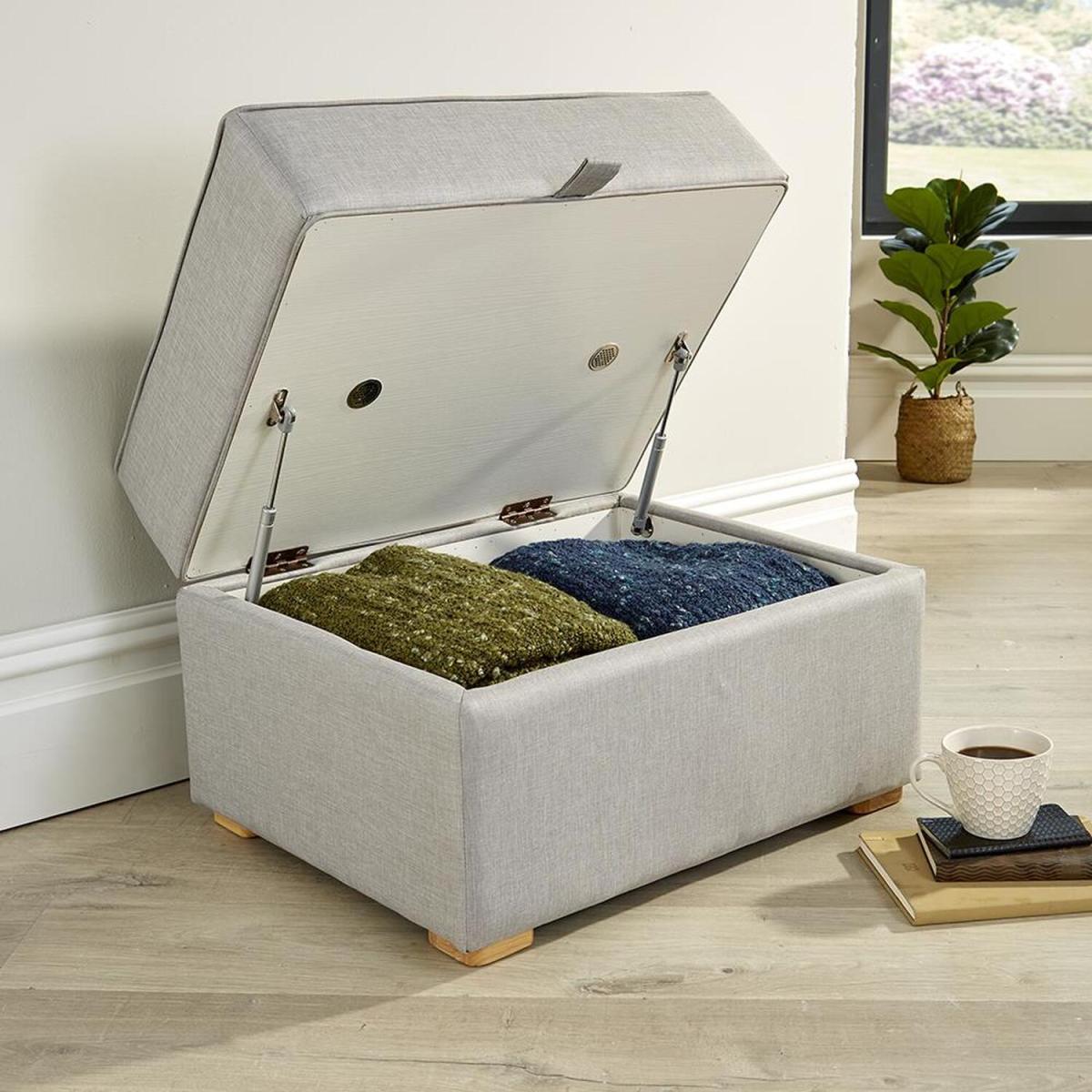 Scott Square Ottoman Storage Footstool - Light Grey - Light Grey – image 6