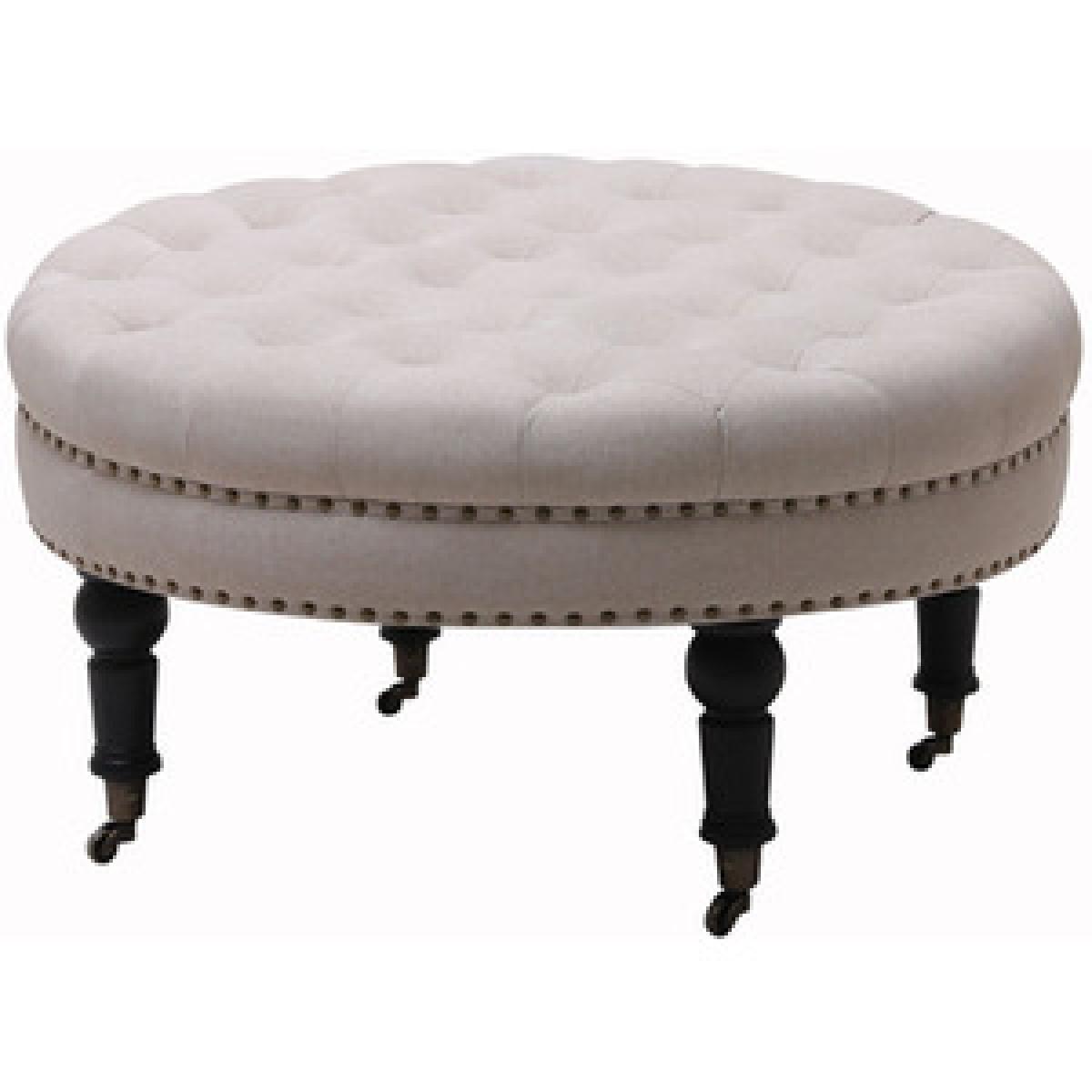 Round Buttoned Footstool with 4 Casters - Grey – image 6