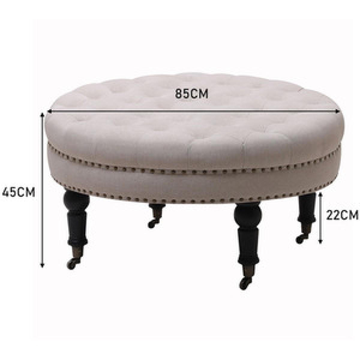 Round Buttoned Footstool with 4 Casters - Grey – image 9