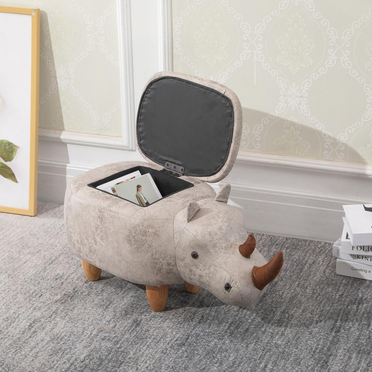 Rhino Storage Stool & Footrest with Wooden Frame - Grey – image 2