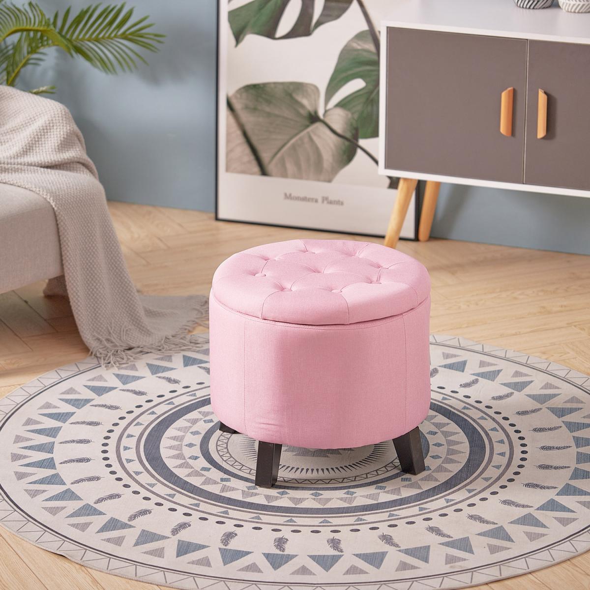 Round Storage Ottoman with Legs - Pink – image 5
