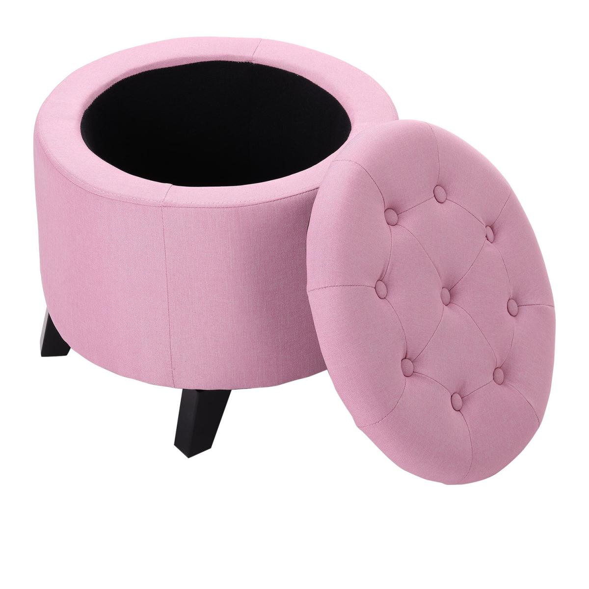 Round Storage Ottoman with Legs - Pink – image 6