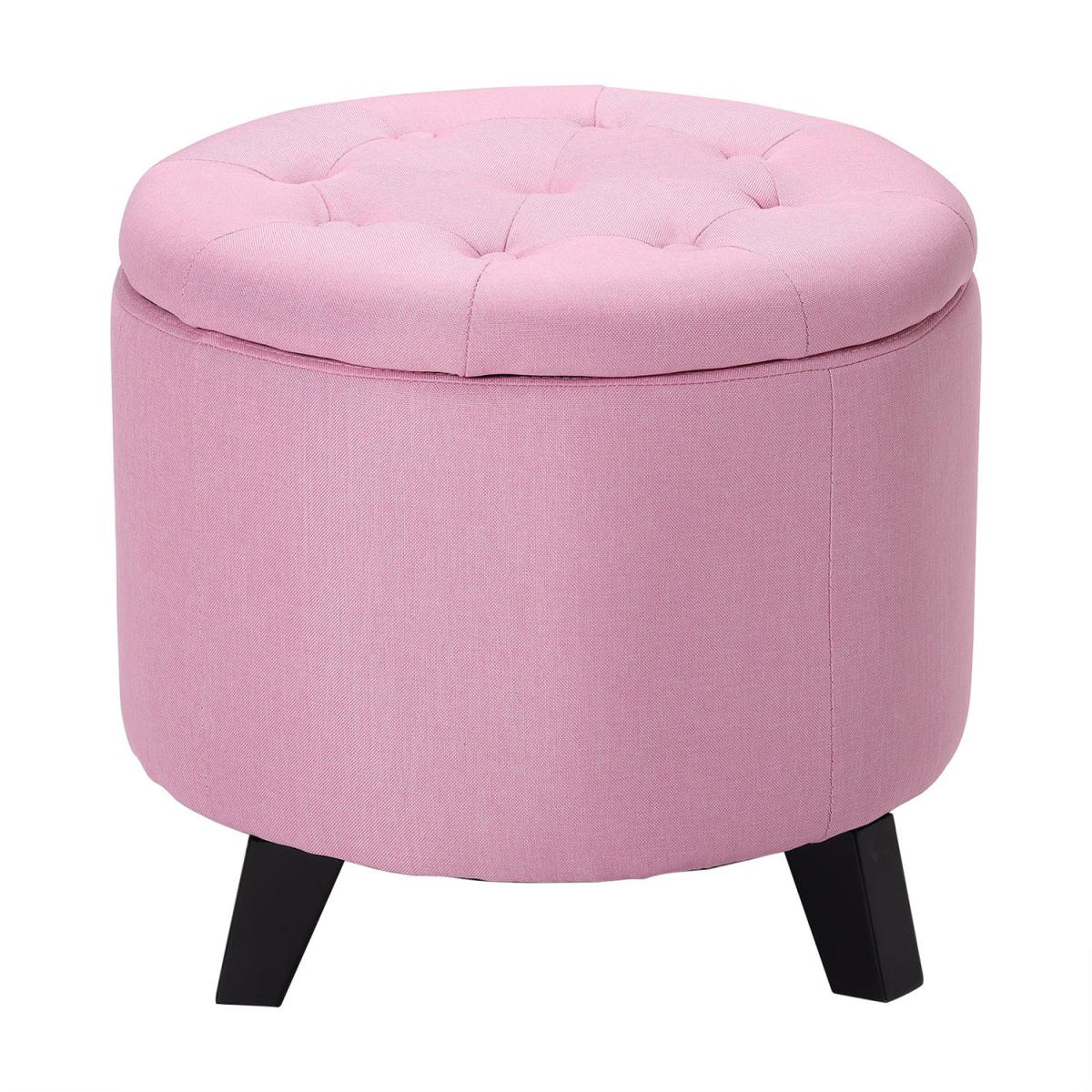 Round Storage Ottoman with Legs - Pink – image 7