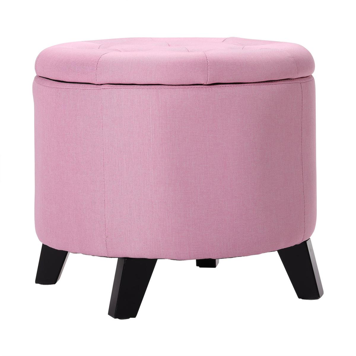 Round Storage Ottoman with Legs - Pink – image 8