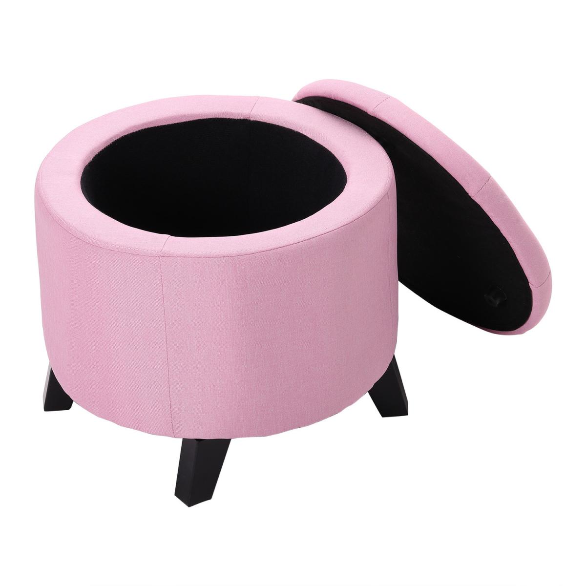 Round Storage Ottoman with Legs - Pink – image 9