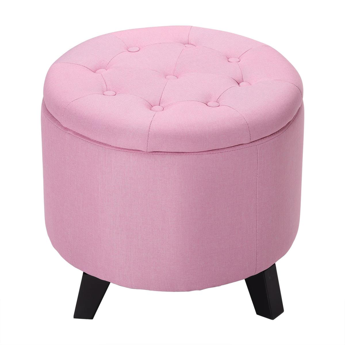 Round Storage Ottoman with Legs - Pink – image 10