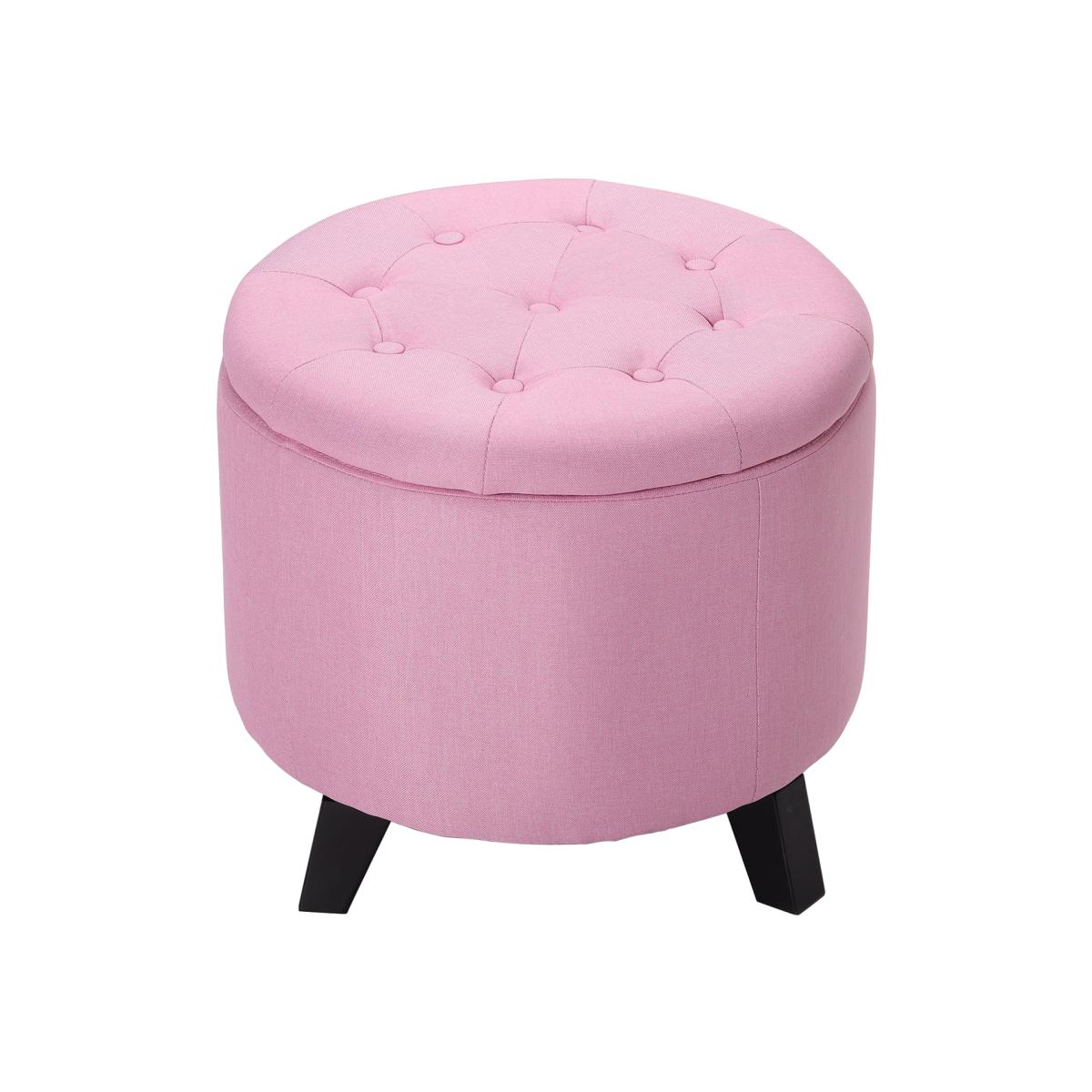 Round Storage Ottoman with Legs - Pink – image 1