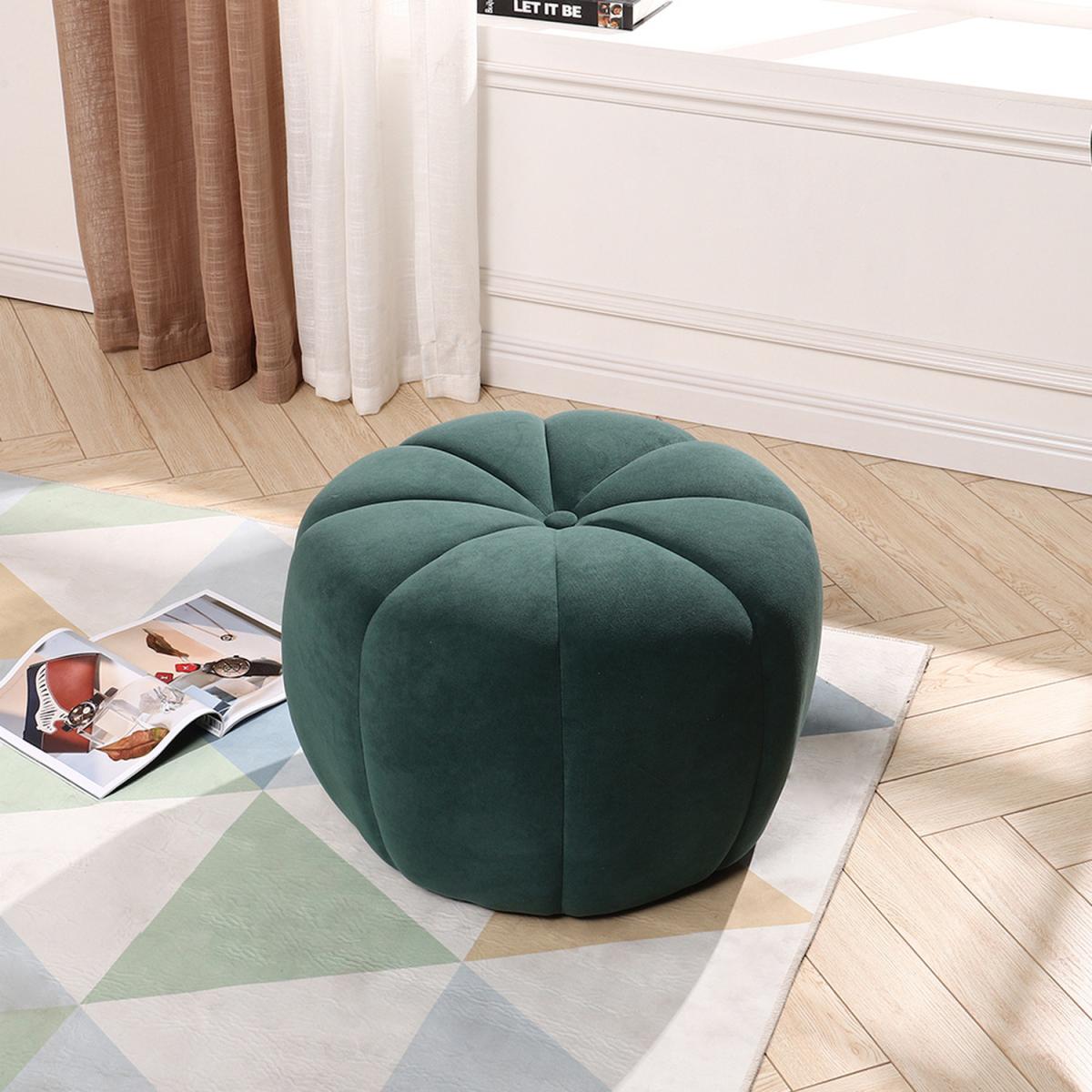 Pumpkin shape Upholstered Footstool - Dark Green / 55cm – image 2
