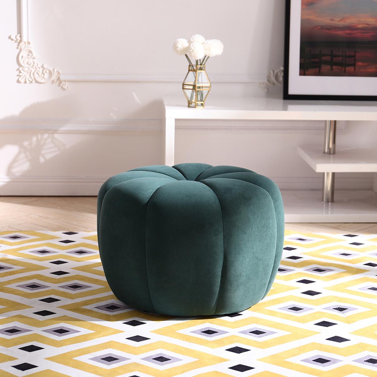 Pumpkin shape Upholstered Footstool - Dark Green / 55cm – image 3
