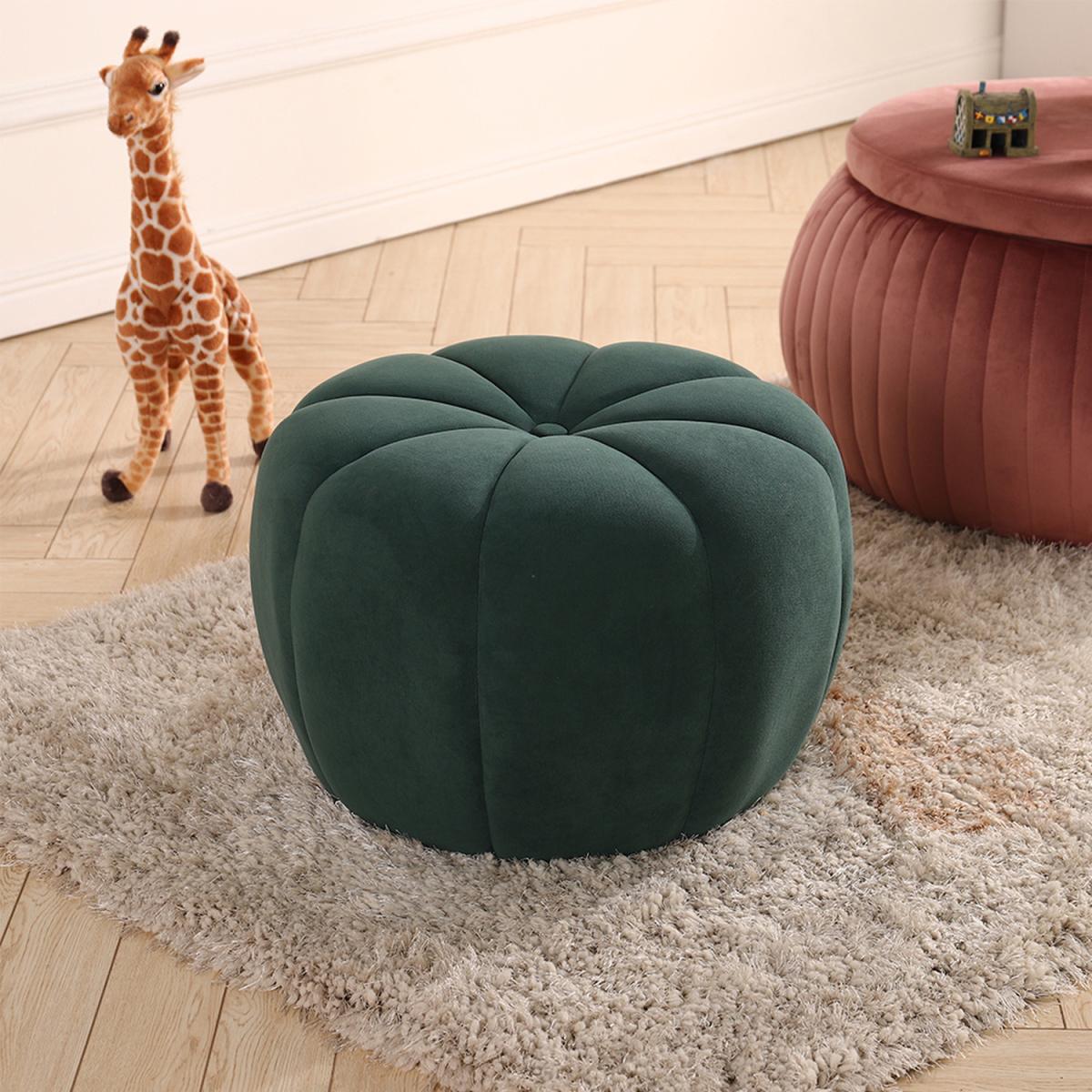Pumpkin shape Upholstered Footstool - Dark Green / 55cm – image 4
