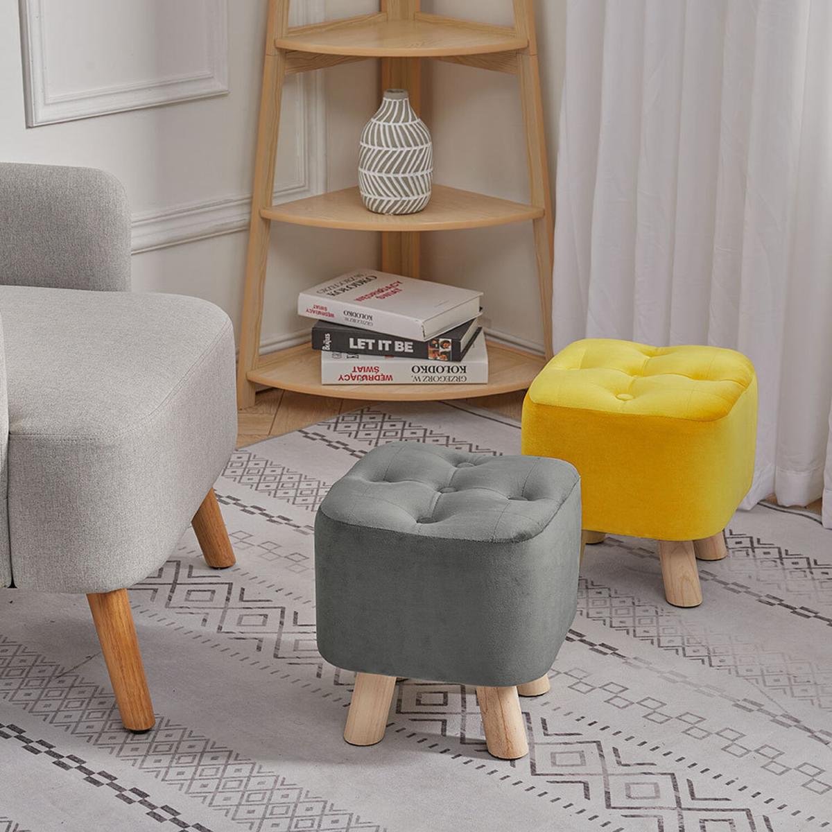 Square Plush Velvet Foot Rest Footstool Ottoman Seat Linving Room Grey - Grey – image 3