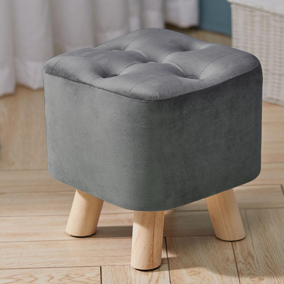 Square Plush Velvet Foot Rest Footstool Ottoman Seat Linving Room Grey - Grey – image 7