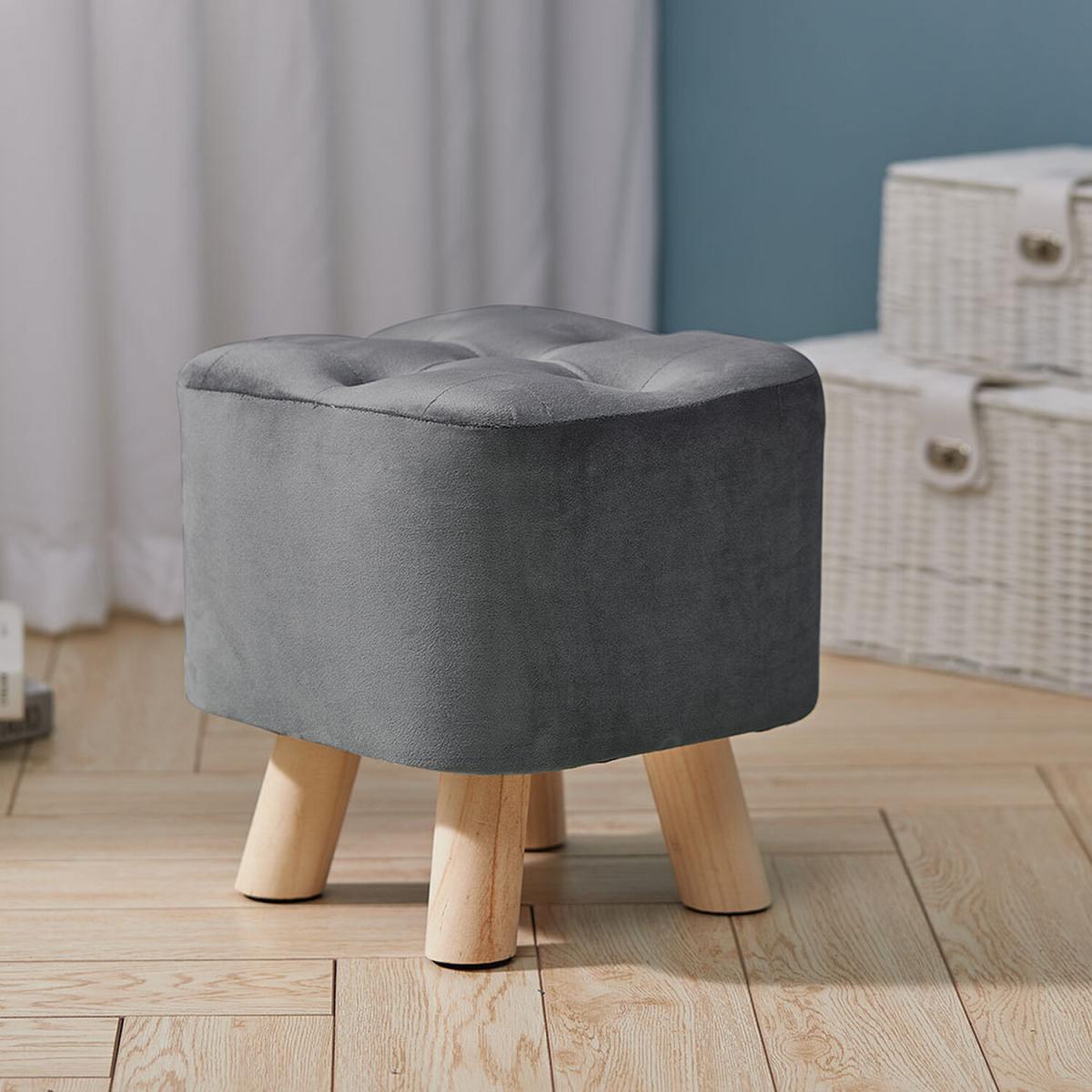 Square Plush Velvet Foot Rest Footstool Ottoman Seat Linving Room Grey - Grey – image 8