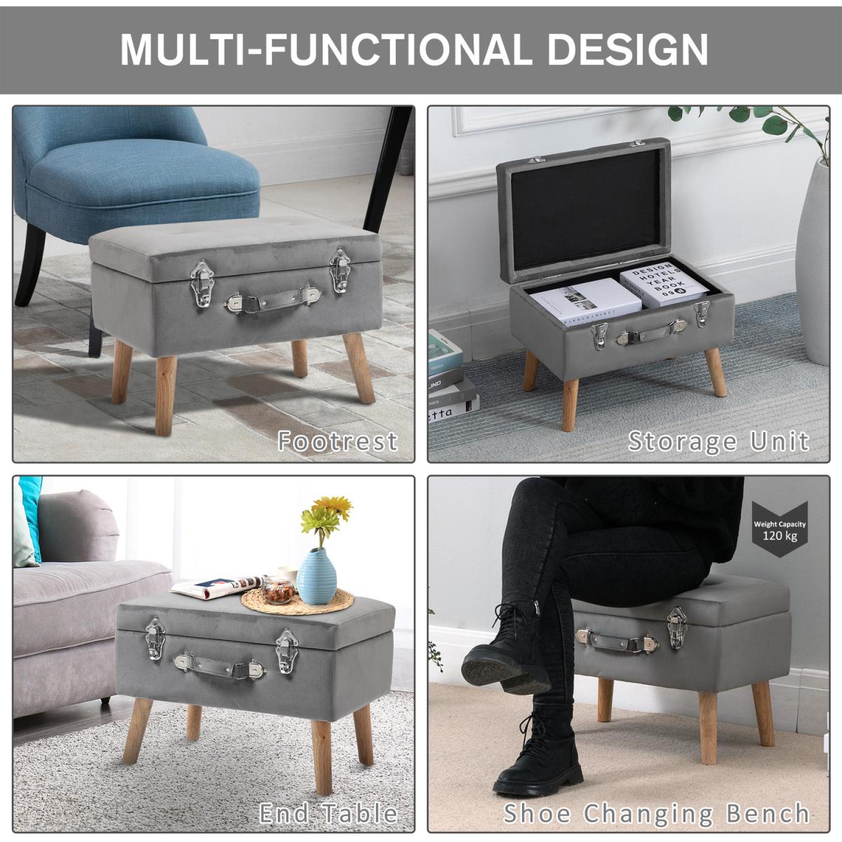Velvet Touch Ottoman Suitcase Bench - Grey – image 4