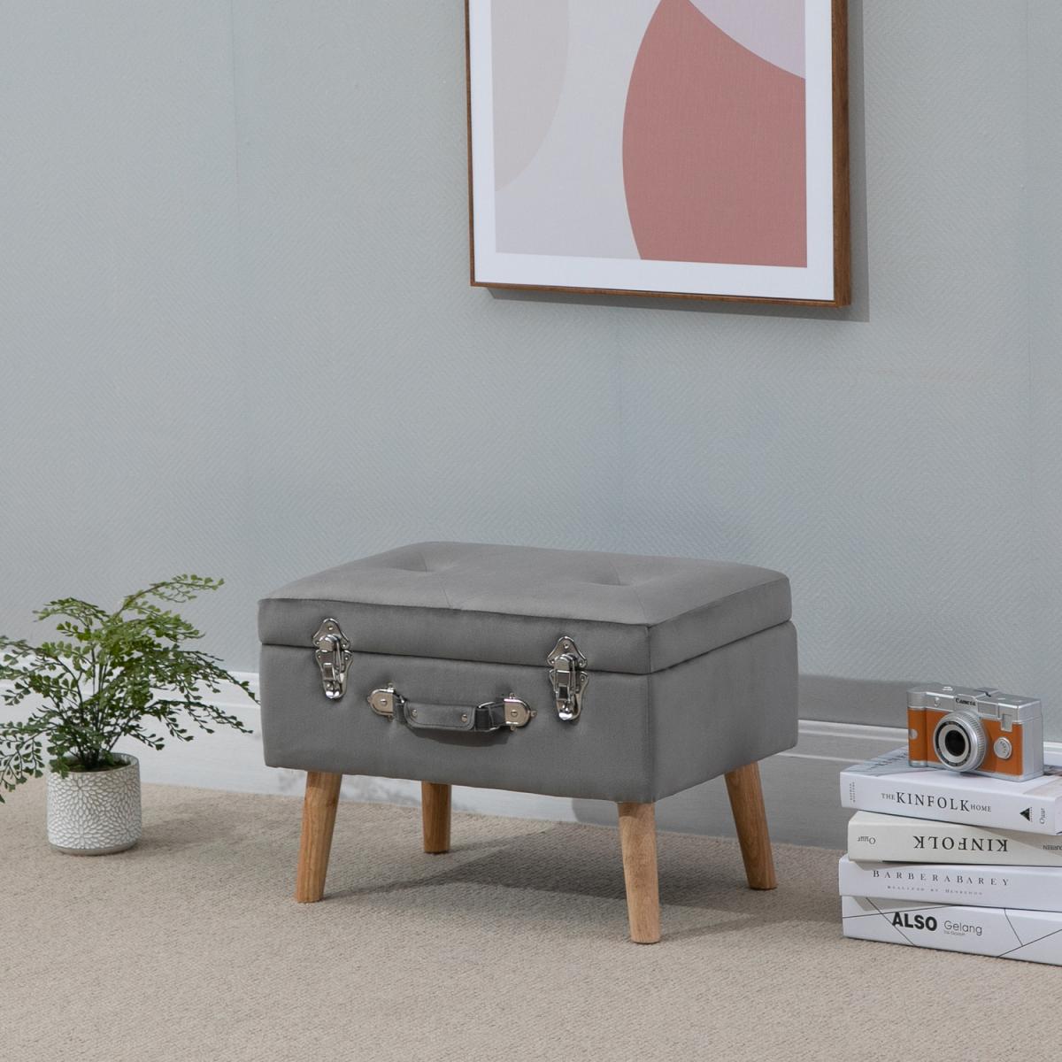 Velvet Touch Ottoman Suitcase Bench - Grey – image 1