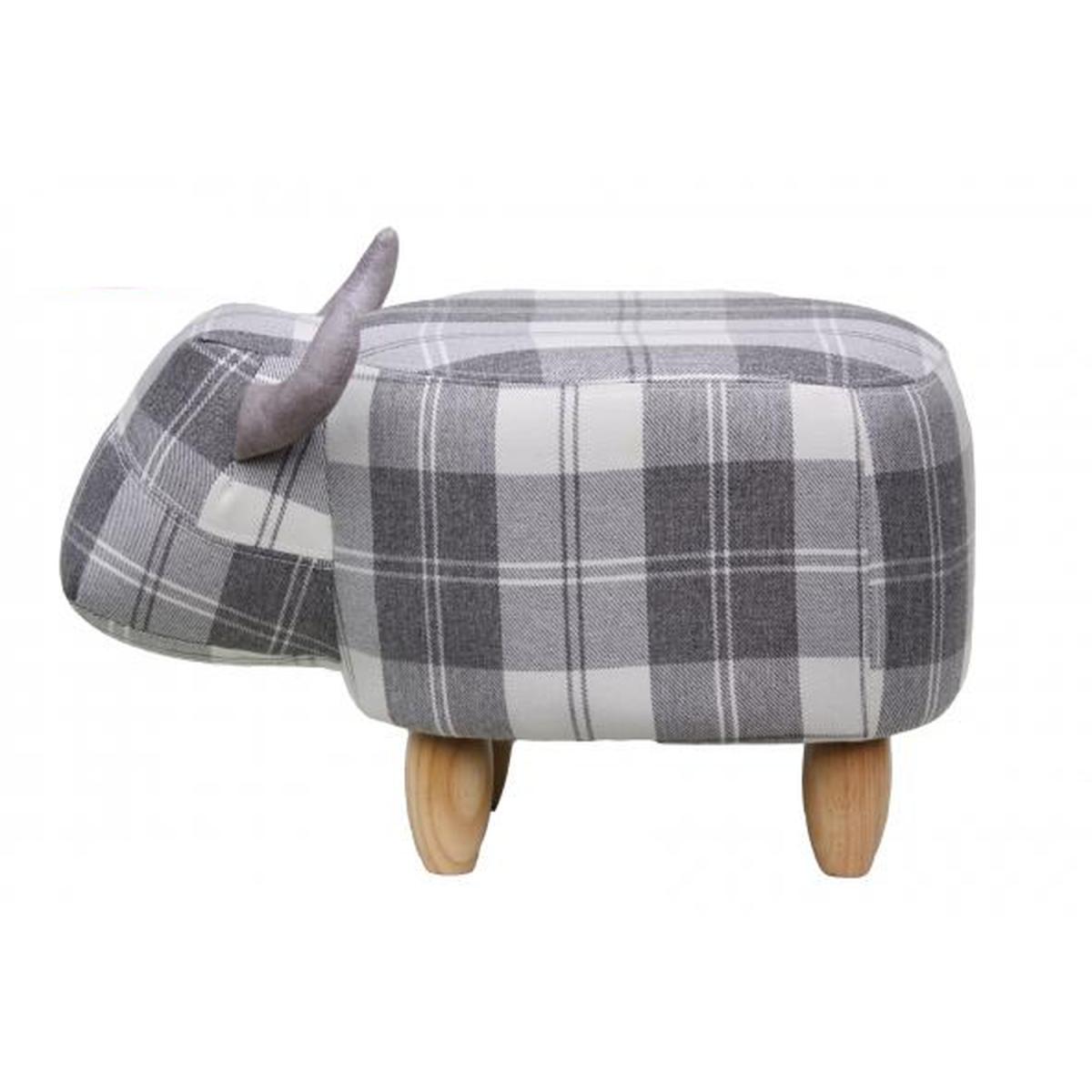 Tartan Fabric Footstool - Grey – image 2